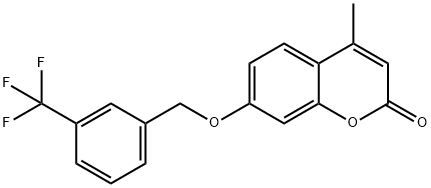 4-methyl-7-[[3-(trifluoromethyl)phenyl]methoxy]chromen-2-one Struktur