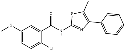 2-chloro-N-(5-methyl-4-phenyl-1,3-thiazol-2-yl)-5-methylsulfanylbenzamide,695204-65-0,结构式