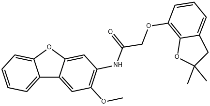 2-[(2,2-dimethyl-3H-1-benzofuran-7-yl)oxy]-N-(2-methoxydibenzofuran-3-yl)acetamide 结构式