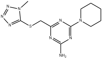 4-[(1-methyltetrazol-5-yl)sulfanylmethyl]-6-piperidin-1-yl-1,3,5-triazin-2-amine Struktur