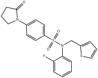 N-(2-fluorophenyl)-4-(2-oxopyrrolidin-1-yl)-N-(thiophen-2-ylmethyl)benzenesulfonamide 化学構造式