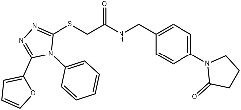 2-[[5-(furan-2-yl)-4-phenyl-1,2,4-triazol-3-yl]sulfanyl]-N-[[4-(2-oxopyrrolidin-1-yl)phenyl]methyl]acetamide 结构式
