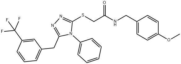 N-[(4-methoxyphenyl)methyl]-2-[[4-phenyl-5-[[3-(trifluoromethyl)phenyl]methyl]-1,2,4-triazol-3-yl]sulfanyl]acetamide Struktur