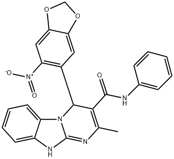 2-methyl-4-(6-nitro-1,3-benzodioxol-5-yl)-N-phenyl-1,4-dihydropyrimido[1,2-a]benzimidazole-3-carboxamide 化学構造式