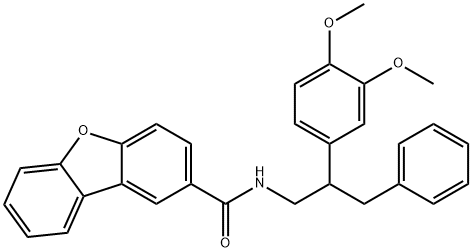 N-[2-(3,4-dimethoxyphenyl)-3-phenylpropyl]dibenzofuran-2-carboxamide 结构式