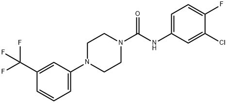 N-(3-chloro-4-fluorophenyl)-4-[3-(trifluoromethyl)phenyl]piperazine-1-carboxamide 化学構造式