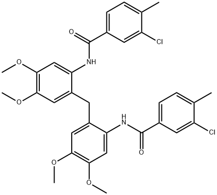 3-chloro-N-[2-[[2-[(3-chloro-4-methylbenzoyl)amino]-4,5-dimethoxyphenyl]methyl]-4,5-dimethoxyphenyl]-4-methylbenzamide Struktur