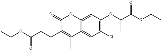 ethyl 2-[6-chloro-3-(3-ethoxy-3-oxopropyl)-4-methyl-2-oxochromen-7-yl]oxypropanoate 化学構造式
