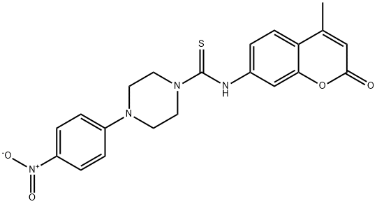 N-(4-methyl-2-oxochromen-7-yl)-4-(4-nitrophenyl)piperazine-1-carbothioamide 化学構造式