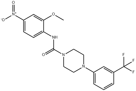 N-(2-methoxy-4-nitrophenyl)-4-[3-(trifluoromethyl)phenyl]piperazine-1-carboxamide 化学構造式