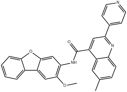 N-(2-methoxydibenzofuran-3-yl)-6-methyl-2-pyridin-4-ylquinoline-4-carboxamide 化学構造式