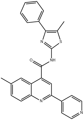 6-methyl-N-(5-methyl-4-phenyl-1,3-thiazol-2-yl)-2-pyridin-4-ylquinoline-4-carboxamide 化学構造式