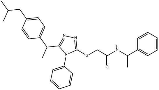 2-[[5-[1-[4-(2-methylpropyl)phenyl]ethyl]-4-phenyl-1,2,4-triazol-3-yl]sulfanyl]-N-(1-phenylethyl)acetamide Structure