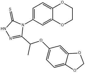 3-[1-(1,3-benzodioxol-5-yloxy)ethyl]-4-(2,3-dihydro-1,4-benzodioxin-6-yl)-1H-1,2,4-triazole-5-thione 结构式