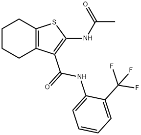 2-acetamido-N-[2-(trifluoromethyl)phenyl]-4,5,6,7-tetrahydro-1-benzothiophene-3-carboxamide 化学構造式