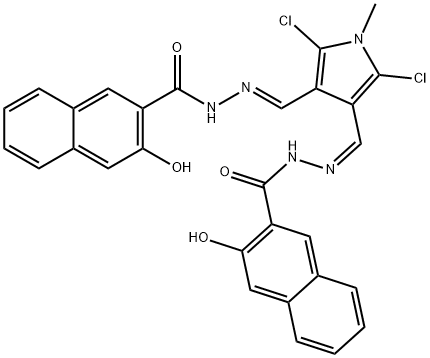 N-[(E)-[2,5-dichloro-4-[(Z)-[(3-hydroxynaphthalene-2-carbonyl)hydrazinylidene]methyl]-1-methylpyrrol-3-yl]methylideneamino]-3-hydroxynaphthalene-2-carboxamide Struktur