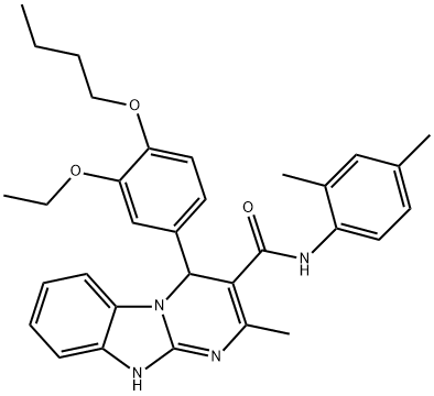 4-(4-butoxy-3-ethoxyphenyl)-N-(2,4-dimethylphenyl)-2-methyl-1,4-dihydropyrimido[1,2-a]benzimidazole-3-carboxamide 化学構造式