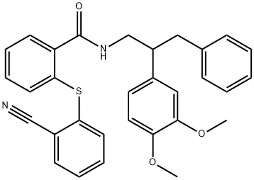 2-(2-cyanophenyl)sulfanyl-N-[2-(3,4-dimethoxyphenyl)-3-phenylpropyl]benzamide Structure