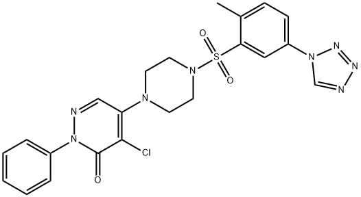 4-chloro-5-[4-[2-methyl-5-(tetrazol-1-yl)phenyl]sulfonylpiperazin-1-yl]-2-phenylpyridazin-3-one 化学構造式