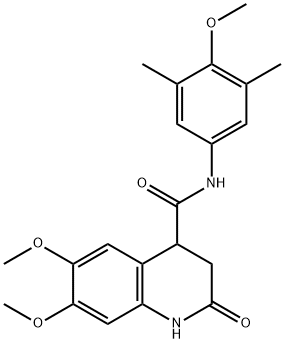6,7-dimethoxy-N-(4-methoxy-3,5-dimethylphenyl)-2-oxo-3,4-dihydro-1H-quinoline-4-carboxamide 化学構造式