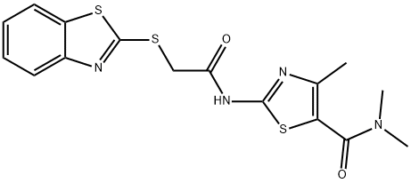2-[[2-(1,3-benzothiazol-2-ylsulfanyl)acetyl]amino]-N,N,4-trimethyl-1,3-thiazole-5-carboxamide 结构式