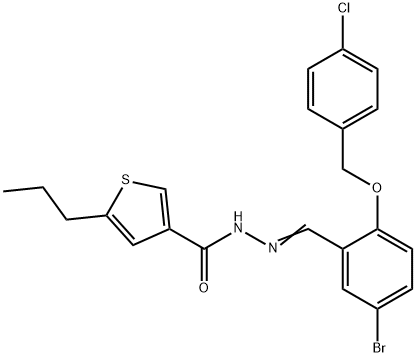 N-[(E)-[5-bromo-2-[(4-chlorophenyl)methoxy]phenyl]methylideneamino]-5-propylthiophene-3-carboxamide 化学構造式