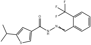 5-propan-2-yl-N-[(E)-[2-(trifluoromethyl)phenyl]methylideneamino]thiophene-3-carboxamide 化学構造式