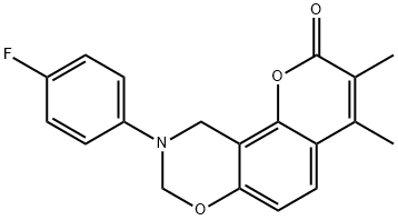 9-(4-fluorophenyl)-3,4-dimethyl-8,10-dihydropyrano[2,3-f][1,3]benzoxazin-2-one Struktur