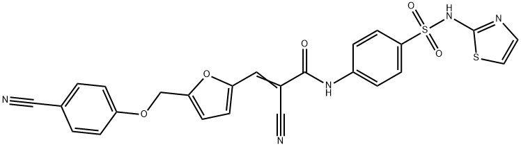 (E)-2-cyano-3-[5-[(4-cyanophenoxy)methyl]furan-2-yl]-N-[4-(1,3-thiazol-2-ylsulfamoyl)phenyl]prop-2-enamide 化学構造式