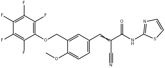 (E)-2-cyano-3-[4-methoxy-3-[(2,3,4,5,6-pentafluorophenoxy)methyl]phenyl]-N-(1,3-thiazol-2-yl)prop-2-enamide 化学構造式