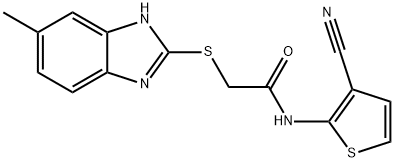 N-(3-cyanothiophen-2-yl)-2-[(6-methyl-1H-benzimidazol-2-yl)sulfanyl]acetamide 化学構造式