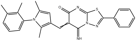 (6E)-6-[[1-(2,3-dimethylphenyl)-2,5-dimethylpyrrol-3-yl]methylidene]-5-imino-2-phenyl-[1,3,4]thiadiazolo[3,2-a]pyrimidin-7-one 结构式
