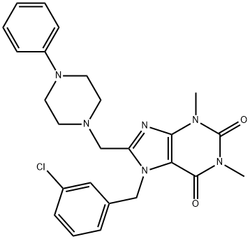 7-[(3-chlorophenyl)methyl]-1,3-dimethyl-8-[(4-phenylpiperazin-1-yl)methyl]purine-2,6-dione Structure