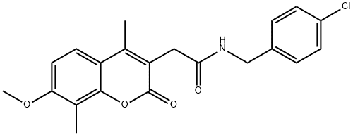 N-[(4-chlorophenyl)methyl]-2-(7-methoxy-4,8-dimethyl-2-oxochromen-3-yl)acetamide Struktur