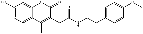 2-(7-hydroxy-4-methyl-2-oxochromen-3-yl)-N-[2-(4-methoxyphenyl)ethyl]acetamide 化学構造式