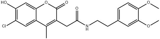 2-(6-chloro-7-hydroxy-4-methyl-2-oxochromen-3-yl)-N-[2-(3,4-dimethoxyphenyl)ethyl]acetamide 化学構造式