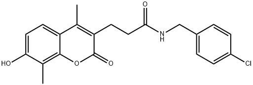 N-[(4-chlorophenyl)methyl]-3-(7-hydroxy-4,8-dimethyl-2-oxochromen-3-yl)propanamide 结构式