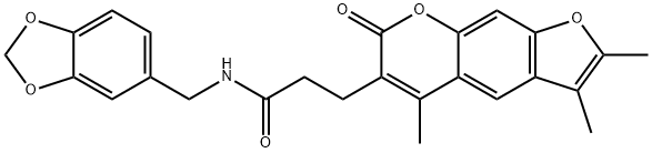 N-(1,3-benzodioxol-5-ylmethyl)-3-(2,3,5-trimethyl-7-oxofuro[3,2-g]chromen-6-yl)propanamide Structure