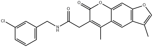 N-[(3-chlorophenyl)methyl]-2-(3,5-dimethyl-7-oxofuro[3,2-g]chromen-6-yl)acetamide 化学構造式