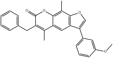 6-benzyl-3-(3-methoxyphenyl)-5,9-dimethylfuro[3,2-g]chromen-7-one Struktur