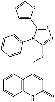 4-[[5-(furan-2-yl)-4-phenyl-1,2,4-triazol-3-yl]sulfanylmethyl]-1H-quinolin-2-one Struktur