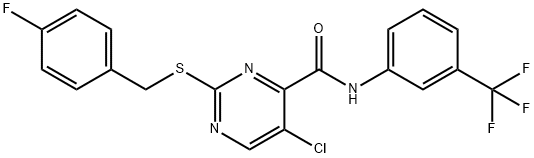 5-chloro-2-[(4-fluorophenyl)methylsulfanyl]-N-[3-(trifluoromethyl)phenyl]pyrimidine-4-carboxamide 化学構造式