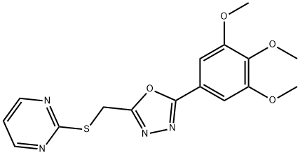 2-(pyrimidin-2-ylsulfanylmethyl)-5-(3,4,5-trimethoxyphenyl)-1,3,4-oxadiazole 化学構造式
