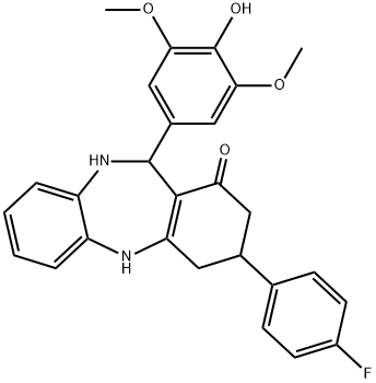 9-(4-fluorophenyl)-6-(4-hydroxy-3,5-dimethoxyphenyl)-5,6,8,9,10,11-hexahydrobenzo[b][1,4]benzodiazepin-7-one Structure