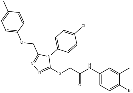 N-(4-bromo-3-methylphenyl)-2-[[4-(4-chlorophenyl)-5-[(4-methylphenoxy)methyl]-1,2,4-triazol-3-yl]sulfanyl]acetamide 化学構造式