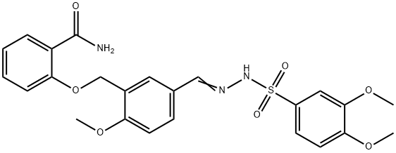 2-[[5-[(E)-[(3,4-dimethoxyphenyl)sulfonylhydrazinylidene]methyl]-2-methoxyphenyl]methoxy]benzamide Structure