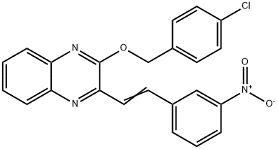 2-[(4-chlorophenyl)methoxy]-3-[(E)-2-(3-nitrophenyl)ethenyl]quinoxaline 化学構造式