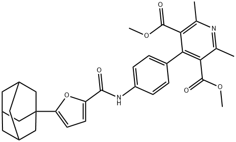 dimethyl 4-[4-[[5-(1-adamantyl)furan-2-carbonyl]amino]phenyl]-2,6-dimethylpyridine-3,5-dicarboxylate 化学構造式