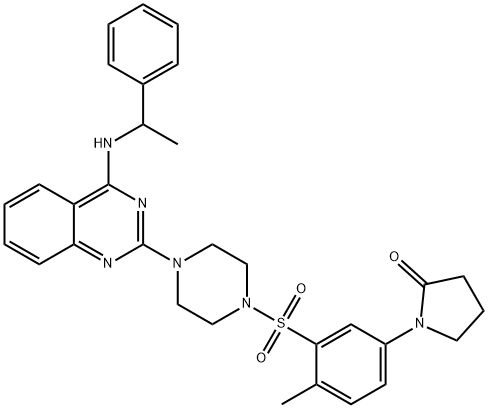 1-[4-methyl-3-[4-[4-(1-phenylethylamino)quinazolin-2-yl]piperazin-1-yl]sulfonylphenyl]pyrrolidin-2-one Structure