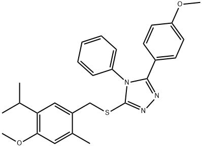 3-[(4-methoxy-2-methyl-5-propan-2-ylphenyl)methylsulfanyl]-5-(4-methoxyphenyl)-4-phenyl-1,2,4-triazole,881602-37-5,结构式